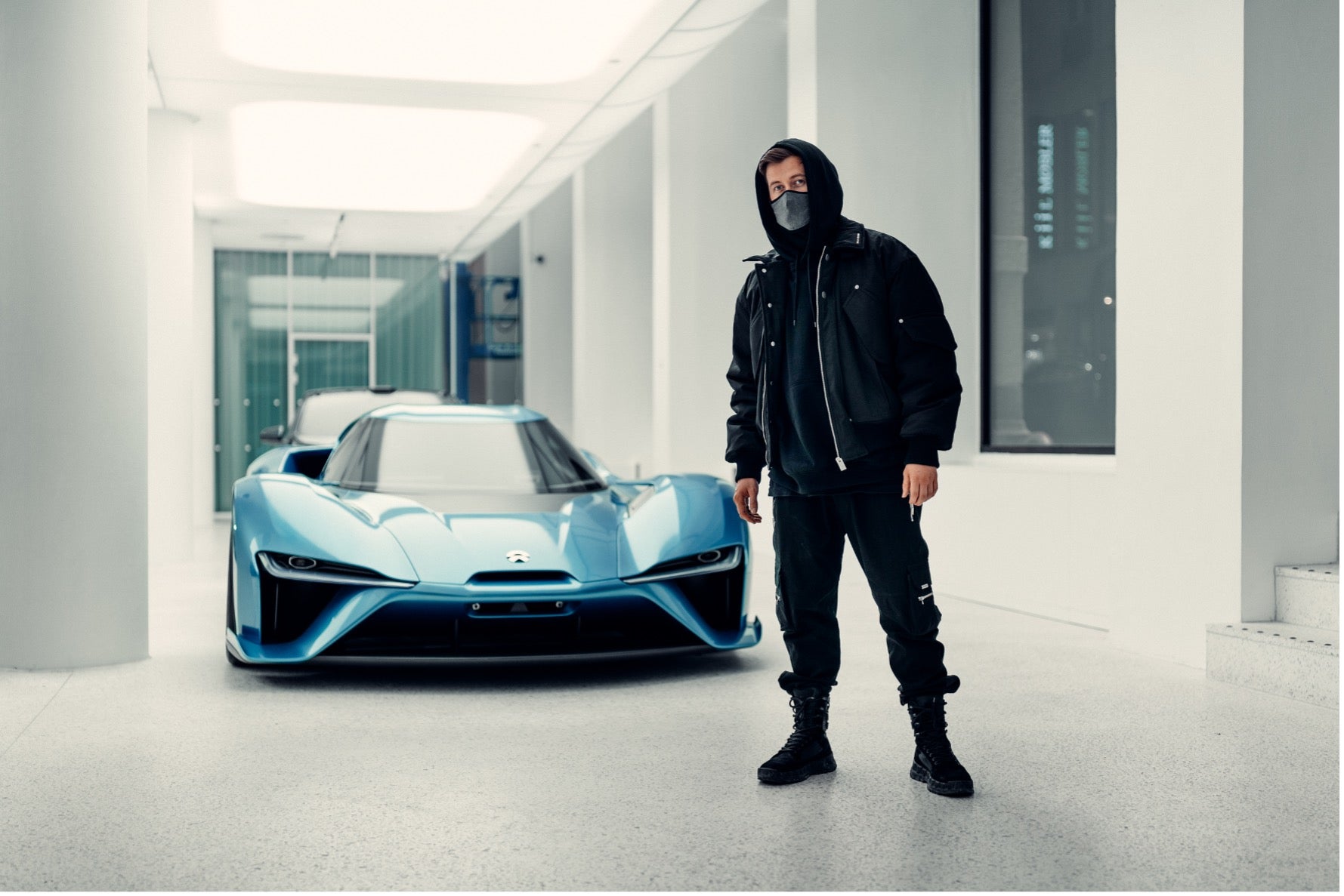 Alan Walker in front of NIO EP9 at NIO House Oslo